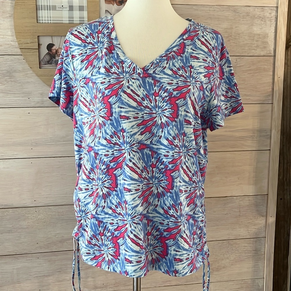 Caribbean Joe Blue Pink Tie Dye Top XL